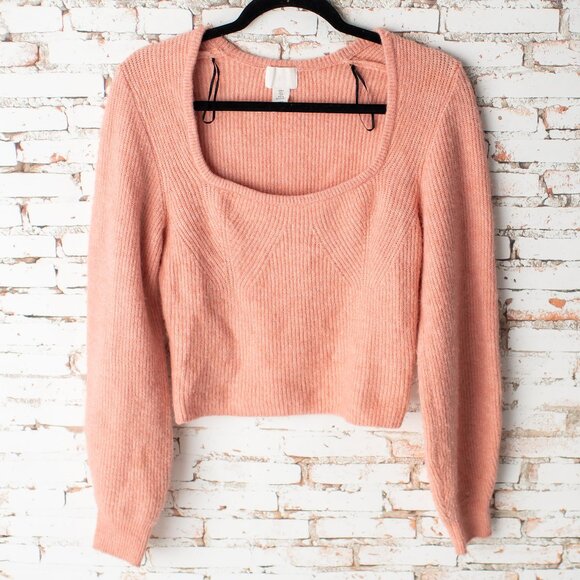 H&M Women’s Small Pink Ribbed Knit Scoop Neck Sweater - Picture 1 of 6